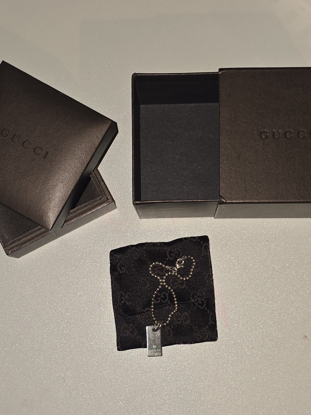 Authentic Gucci Sterling Silver 925 Dog Tag Ball Chain Bracelet - 7" Full Set